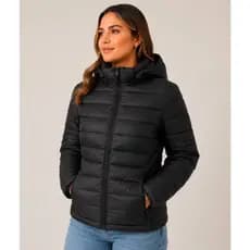 Jaqueta Feminina Puffer Bobojaco Com Capuz Nylon Impermeável Corta Vento
