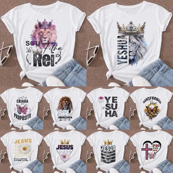 Kit 10 Camisetas Feminina Estampas Evangélicas Revenda