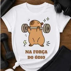 Camiseta Capivara Academia Na Força do Ódio Feminina | Camisa Engraçada Fitness Musculação Treino