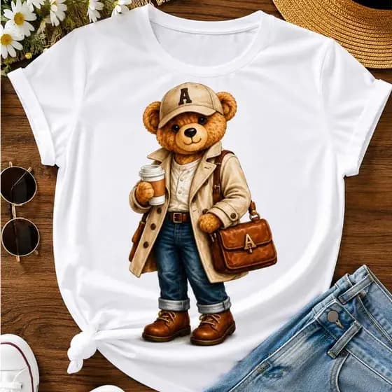 Camiseta Feminina Ursinho Teddy Bear Fashion Estampa Exclusiva Casual T-Shirt Moda Feminina
