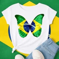 Camiseta Brasil Feminina Branca Estampa Patriota Verde Amarelo Azul Torcida M G GG