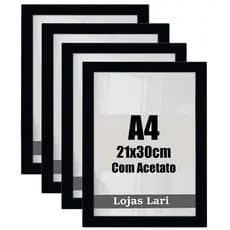 Kit 4 Molduras Quadros A4 Certificados C/ Acetato 21x30 Cm
