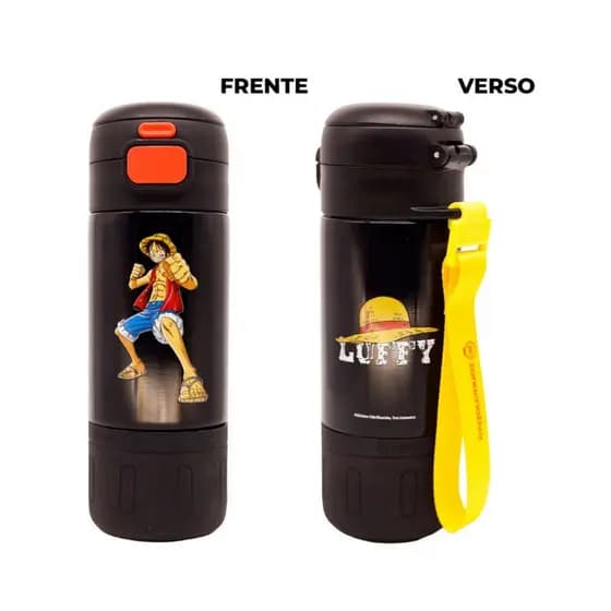 Garrafa Térmica One Piece Luffy 450ml Aço Inox Com Trava Conserva Quente e Frio