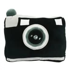 Almofada De Pelúcia Preto Câmera Fotográfica Decoração20x15x24cm