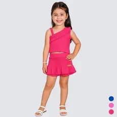 Conjunto Infantil Menina Blusinha Short Saia Lançamento Com Babado