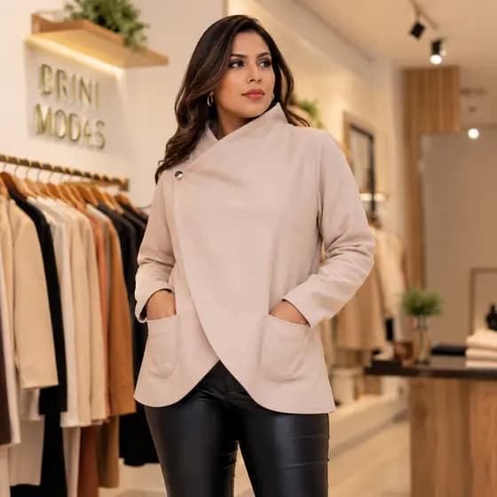 Casaco Feminino Quentinho Elegante Com Bolsos Inverno Blusa P/Festa e Trabalho