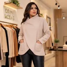 Casaco Feminino Quentinho Elegante Com Bolsos Inverno Blusa P/Festa e Trabalho