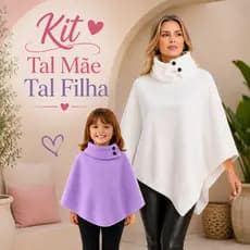 Kit Mãe e Filha Poncho Inverno Gola Alta Feminino Infantil Quentinho Macio Confortável
