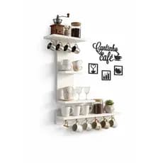 Kit Prateleiras Cantinho Do Cafe em MDF Branco Com Ganchos| Organizador Decorativo