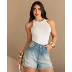 Shorts Mom Consciência Jeans Cintura Alta 100% Algodão 70101 Sky Vintage