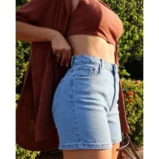 Shorts Consciência Jeans Mom Feminino Cintura Alta Básico 70201Clássico