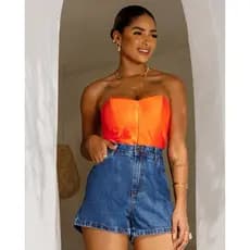 Shorts Consciência Jeans Mom Soltinho Feminino Cintura Alta Básico 70101 Escuro