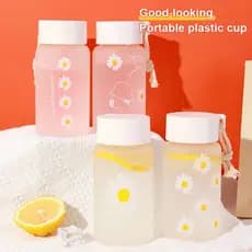 Pequenas Garrafas Plásticas Transparentes De Água Daisy BPA Free Creative Frosted Water Bottle Com Portátil