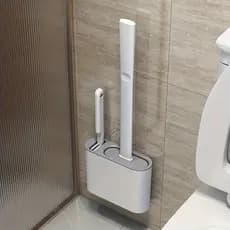 Escova 2 em 1para bainheiros com suporte de parede Escova Sanitária Escova de silicone com cerdas flexíveis