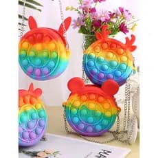 Bolsa pop It infantil transversal de Silicone Antiestresse Colorida com Alça de corrente