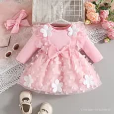Vestido de Menina de 0-18 Meses Outono Inverno com Borboleta e Malha