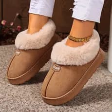 Chinelos confortáveis com forro de lã para homens e mulheres - sapatos internos/externos de inverno marrom macio, sola g