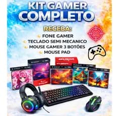 KIT GAMER COMPLETO TECLADO MOUSE FONE GAMER E MOUSE PAD KIT 4 ITENS PRESENTE MENINOS VIDEO GAME JOGOS MOUSE