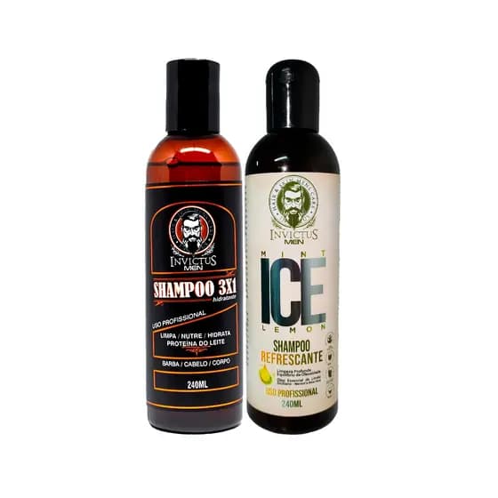 Kit Shampoo 3x1 e Shampoo ICE ANTICASPA Refrescante Barba Cabelo e Corpo Cheiroso Invictus Men 576ML