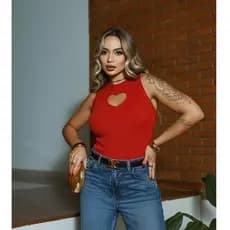 Blusa Regata Feminina Canelada  Decote Coração Natal Basica Tricot Modal Sem Transparencia
