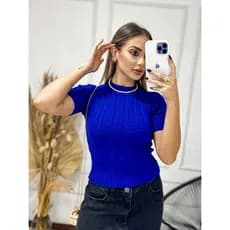 Blusa Cropped Feminina de Tricot Modal Manga curta Lançamento Elegante Tendência Blogueira