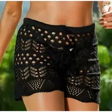 Shorts Feminino Saída De Praia Tricot Crôche Verão Com Alta Elasticidade