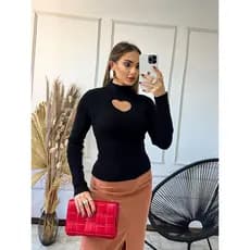Cacharrel Blusa De Inverno Feminina Tricot Modal Com Decote De Coração No Meio