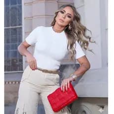 Blusa Cropped Feminina Tricot Modal Com Alta Elasticidade De Verão Com Trançinhas Largas