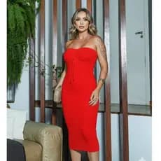 Vestido Midi Feminino Tomara Que Caia Escamado Tricot Modal De Verao Natal