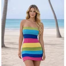 Vestido Virginia Feminino Tricot Modal Listrado Colorido Carnaval