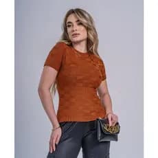 Blusinha Feminina Básica Tricot Modal Com Quadradinhos Manga Curta