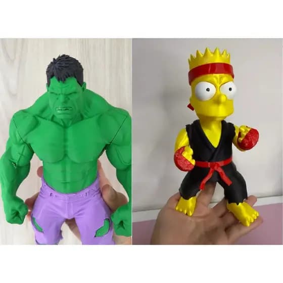 Boneco Hulk Herói Verde + Bart Simpson Lutador – Figura Decorativa Criativa para Setup, Quarto ou Escritório