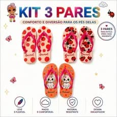Kit 3 Pares Chinelo Sortidos Oferta Especial Qualidade Premium Barato Chinelo Sortido Numeração Variada Confortável
