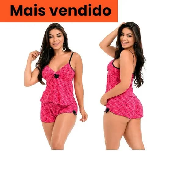 Kit 2 Pijamas Baby Doll Conjunto Para Dormir Feminino Qualidade Short Doll