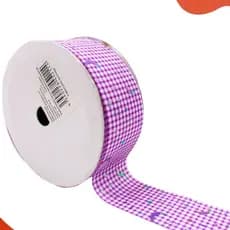 Fita Xadrez Com Luas Premium Em Poliéster Rosa Bebe E Lilás De 38mm Rolo Com 9 Metros Artesanatos Em Geral