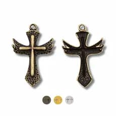 PINGENTE CRUZ TRABALHADA 64X43MM EM ZAMAC COM 2 PEÇAS