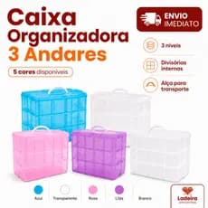 Maleta Plástica Multiuso Grande 3 Andares 26x16cm Para Maquiagem ou Artesanato