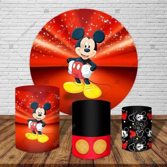 Painel Redondo + Trio Capas Cilindros Tecido Mickey