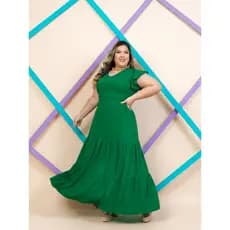Vestido Longo Feminino Plus Size Manga Godê
