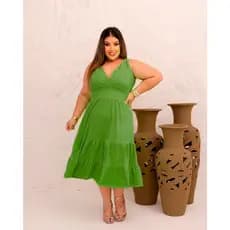 Vestido Diva  Plus Midi Babado - Conforto e Caimento Perfeito. Alça larga do 44 ao 50