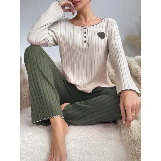 Conjunto De Roupa De Dormir Feminina Com Gola Redonda | Pijama Macio Respirável Para Casa , Banho , Ioga Vestido Lounge