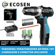 Parafusadeira/furadeira Sem Fio 2 Baterias 2 Velocidades 12v Bivolt 110V/220V Oferta Especial