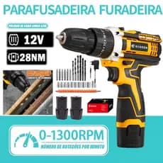 Parafusadeira Furadeira 12v Profissional caixae de papelão e acessórios Completa 2 Baterias
