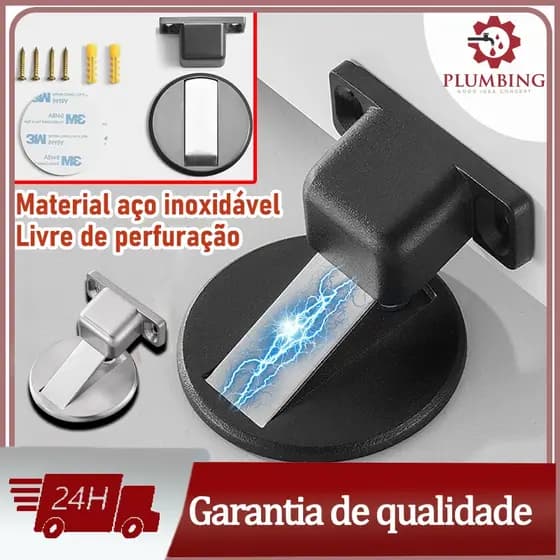 Prendedor de Porta Magnético Adesivo em Inox com Amortecedor Fixa Porta Autoadesivo Batente de porta
