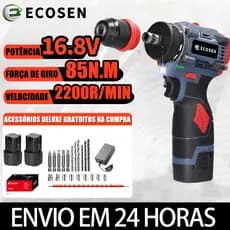 Parafusadeira elétrica com furadeira de lítio 2 em 1 de 16,8 V e torque de 85 Nm com motor sem escova ecosen