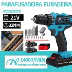 Furadeira Parafusadeira   2 Baterias   3/8"  21V 2 Baterias Sem Fio com e acessórios  Broca  (110V/220V).