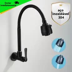 Torneira de cozinha em aço ligas preto fosco 360°pia de Cozinha Flexível Preto