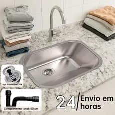 Tanque Lavanderia  Inox 304  44 X 44 Com Válvula Aço acabamento acetinado