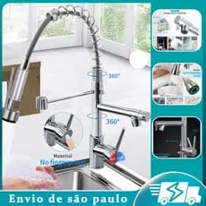 Torneira Cozinha Gourmet Monocomando Com Spray Extensor Prata Torneira de cozinha superior Tubo de água flexível para ajustar qualquer ângulo