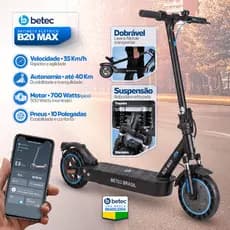 Patinete Elétrico Betec B20 MAX 35 Km/h Velocidade 700W 40 Km Autonomia 15Ah Suspensão App